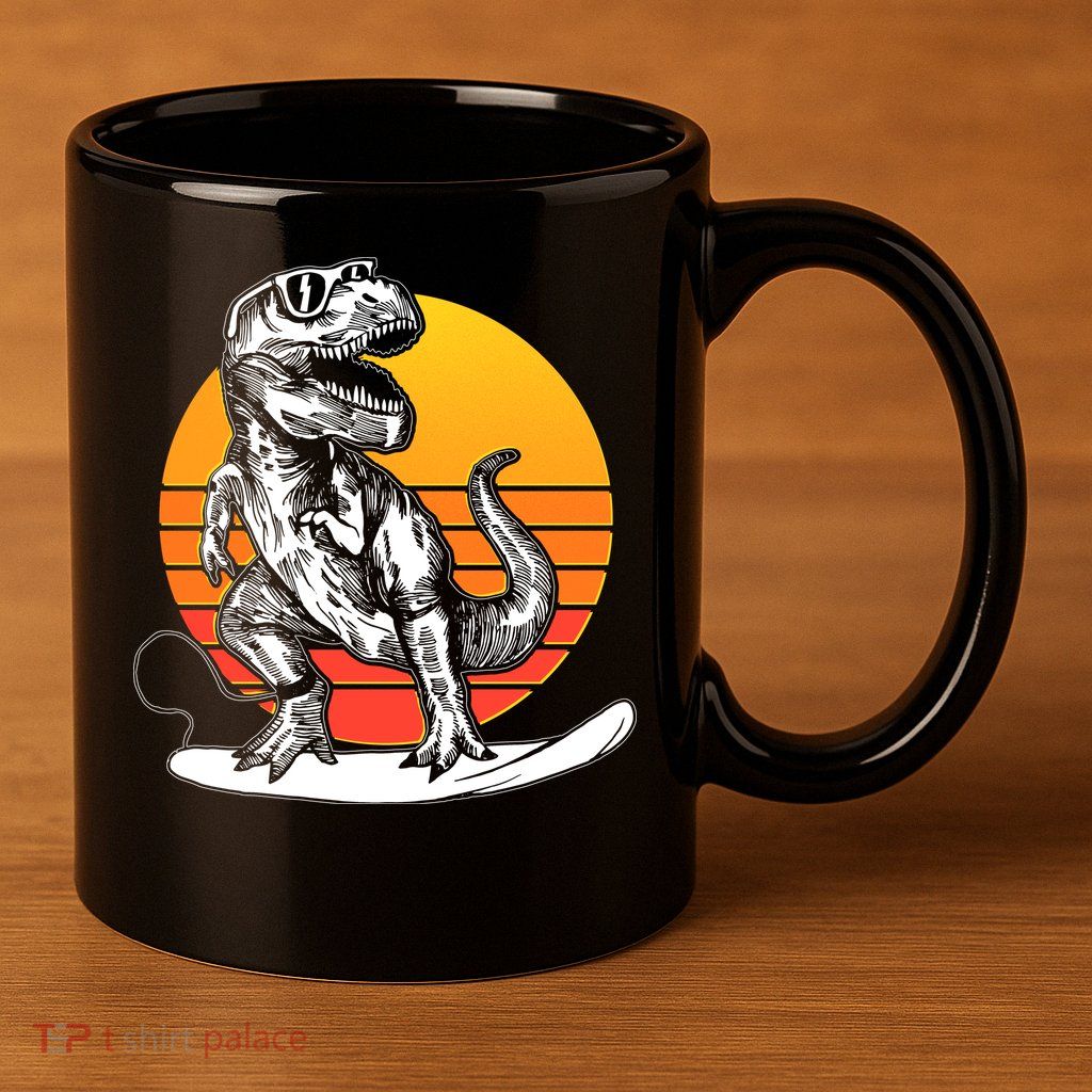 Retro Surfing T-Rex 11oz C Handle Ceramic Mug
