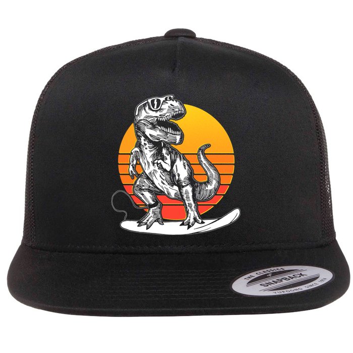 Retro Surfing T-Rex Flat Bill Trucker Hat