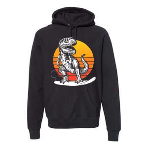 Retro Surfing T-Rex Premium Hoodie