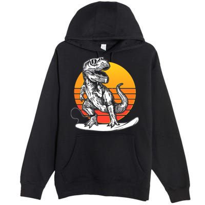 Retro Surfing T-Rex Premium Pullover Hoodie