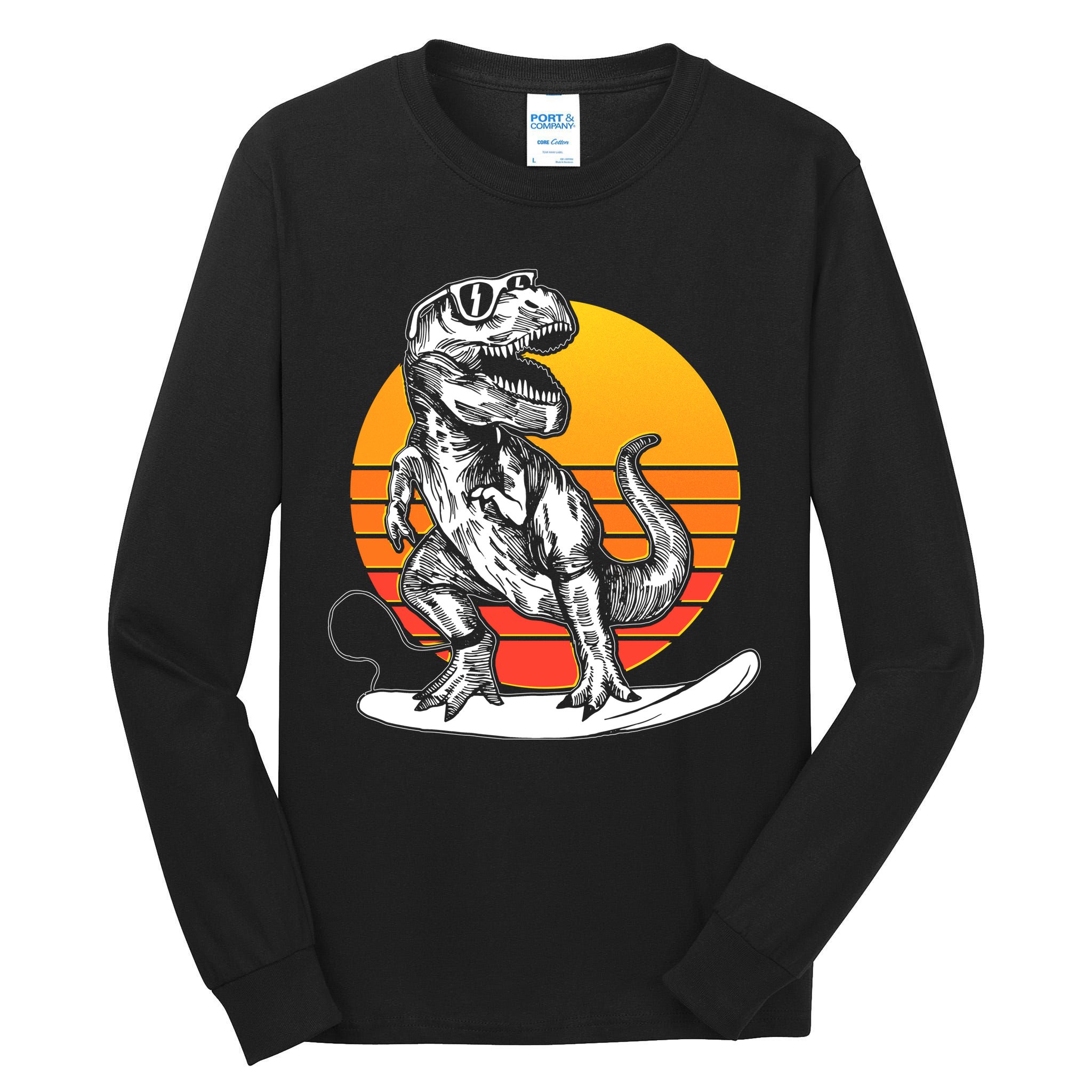 Retro Surfing T-Rex Tall Long Sleeve T-Shirt