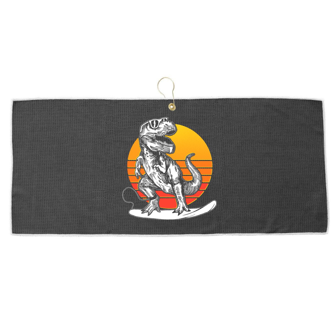 Retro Surfing T-Rex Large Microfiber Waffle Golf Towel