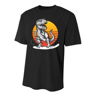 Retro Surfing T-Rex Youth Performance Sprint T-Shirt