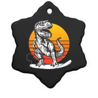 Retro Surfing T-Rex Ceramic Star Ornament