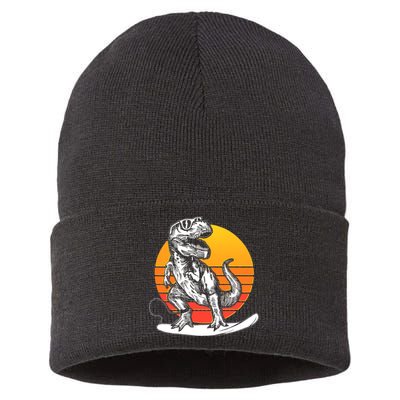 Retro Surfing T-Rex Sustainable Knit Beanie