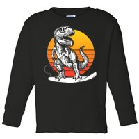 Retro Surfing T-Rex Toddler Long Sleeve Shirt