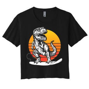 Retro Surfing T-Rex Women's Crop Top Tee