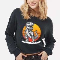 Retro Surfing T-Rex Cropped Pullover Crew