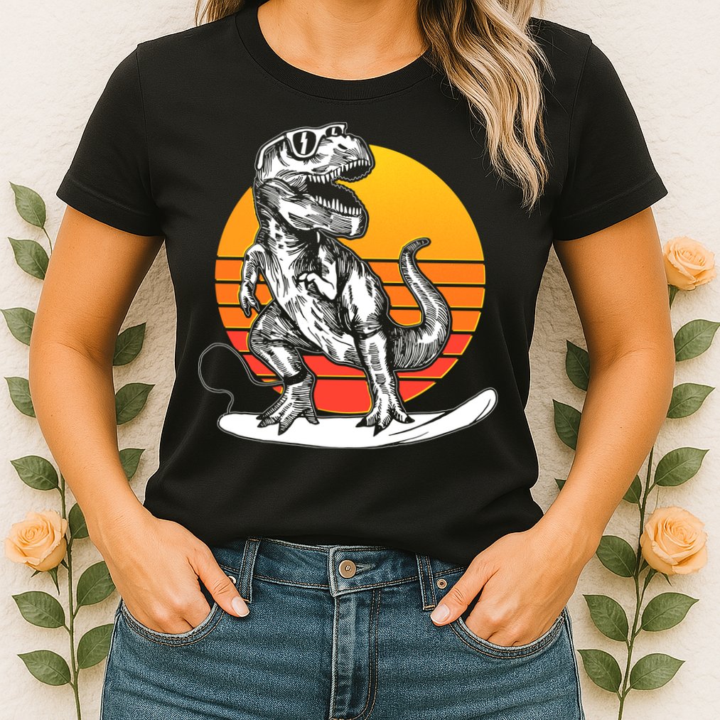 Retro Surfing T-Rex Womens T-Shirt
