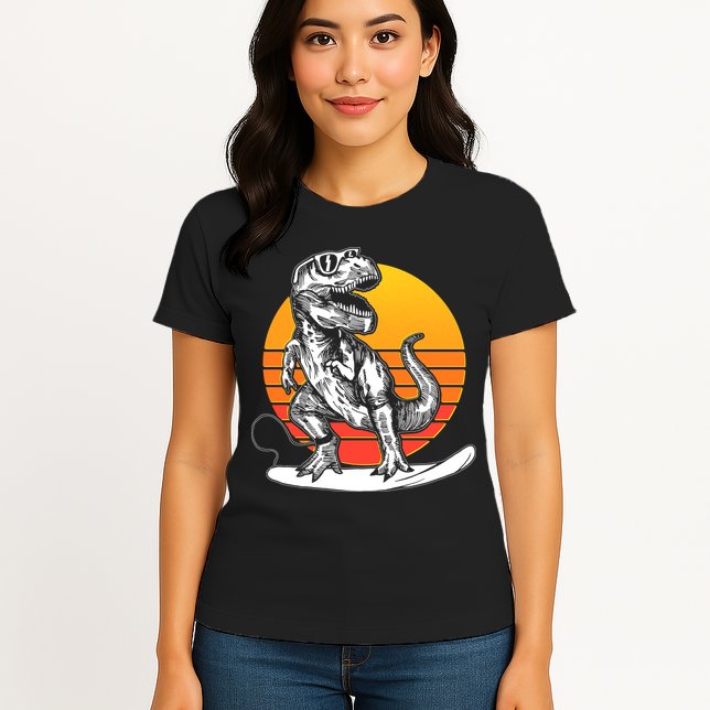 Retro Surfing T-Rex Womens T-Shirt