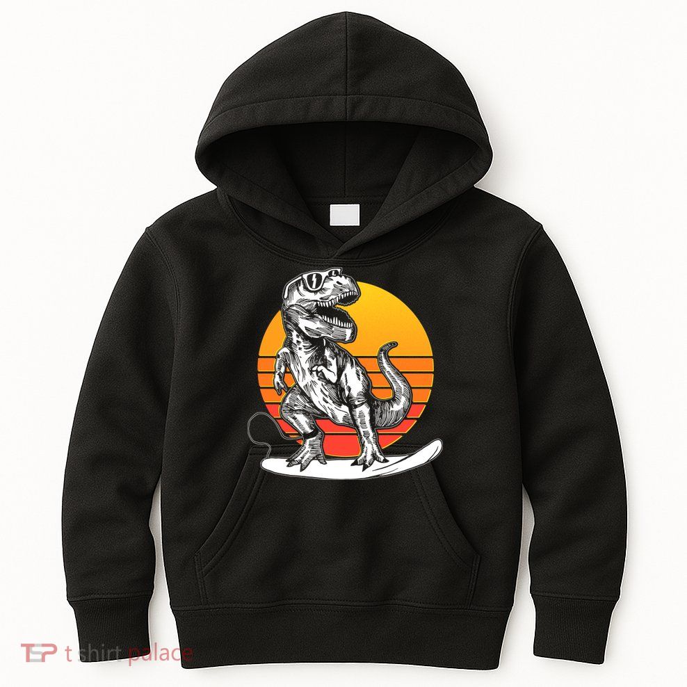 Retro Surfing T-Rex Kids Hoodie