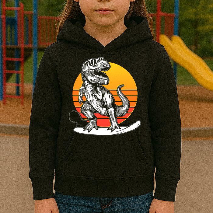 Retro Surfing T-Rex Kids Hoodie