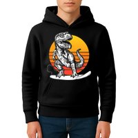 Retro Surfing T-Rex Kids Hoodie