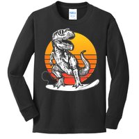 Retro Surfing T-Rex Kids Long Sleeve Shirt