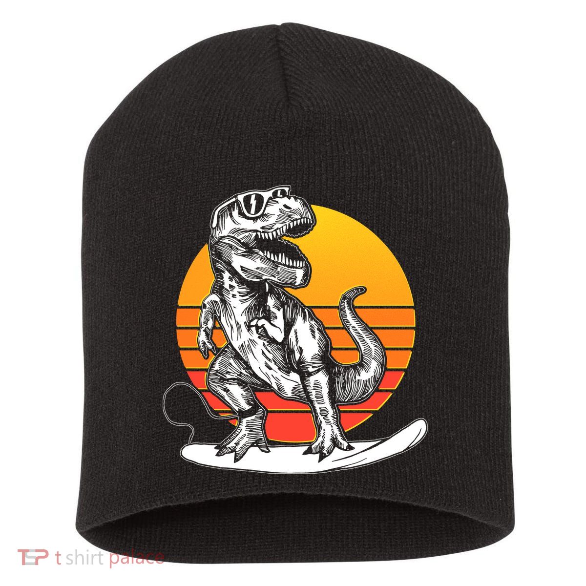 Retro Surfing T-Rex Short Acrylic Beanie