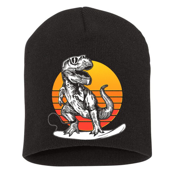 Retro Surfing T-Rex Short Acrylic Beanie