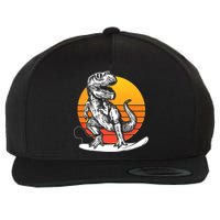 Retro Surfing T-Rex Wool Snapback Cap