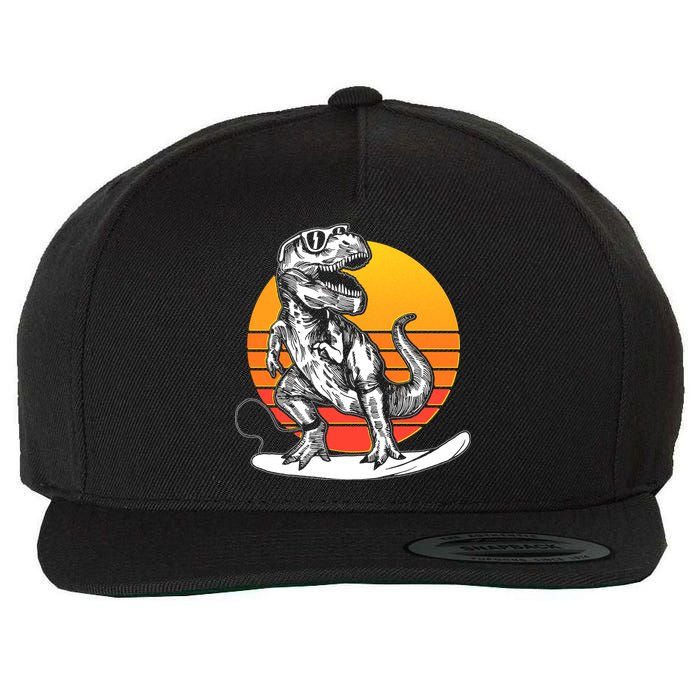 Retro Surfing T-Rex Wool Snapback Cap