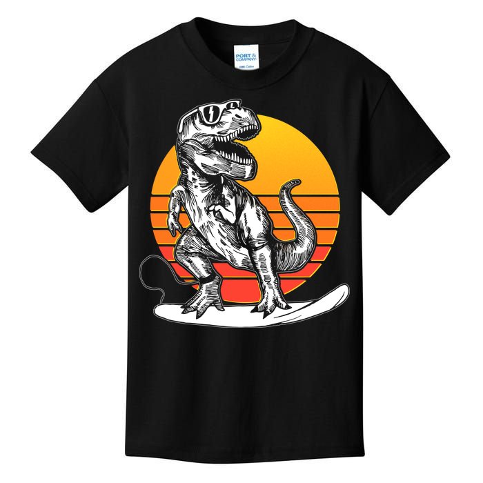 Retro Surfing T-Rex Kids T-Shirt