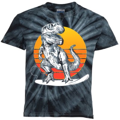 Retro Surfing T-Rex Kids Tie-Dye T-Shirt