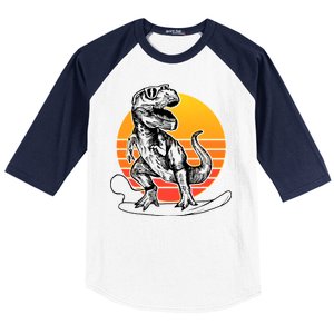 Retro Surfing T-Rex Baseball Sleeve Shirt