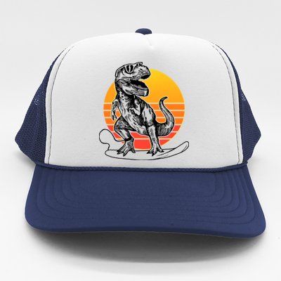 Retro Surfing T-Rex Trucker Hat