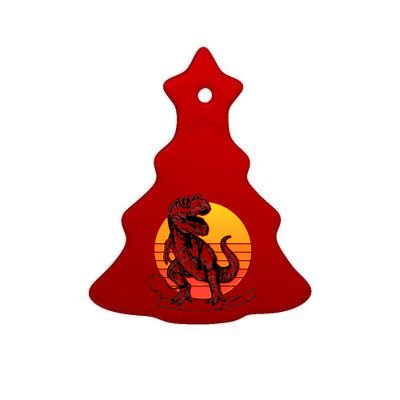 Retro Surfing T-Rex Ceramic Tree Ornament