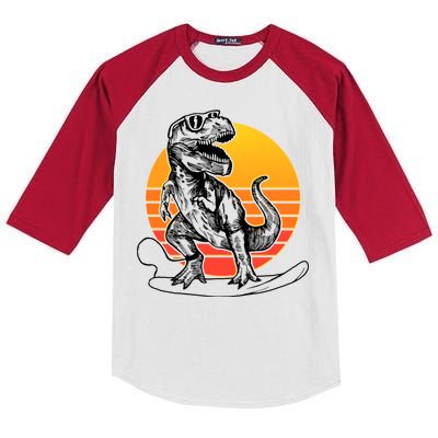 Retro Surfing T-Rex Kids Colorblock Raglan Jersey