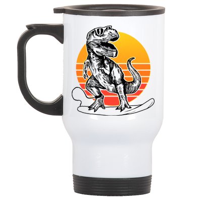 Retro Surfing T-Rex Stainless Steel Travel Mug