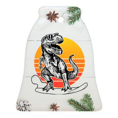 Retro Surfing T-Rex Ceramic Bell Ornament