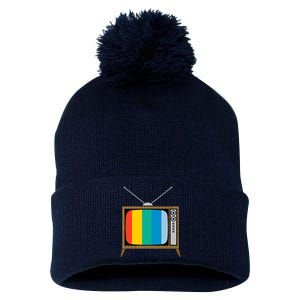 Retro T.V. Color Screen Pom Pom 12in Knit Beanie