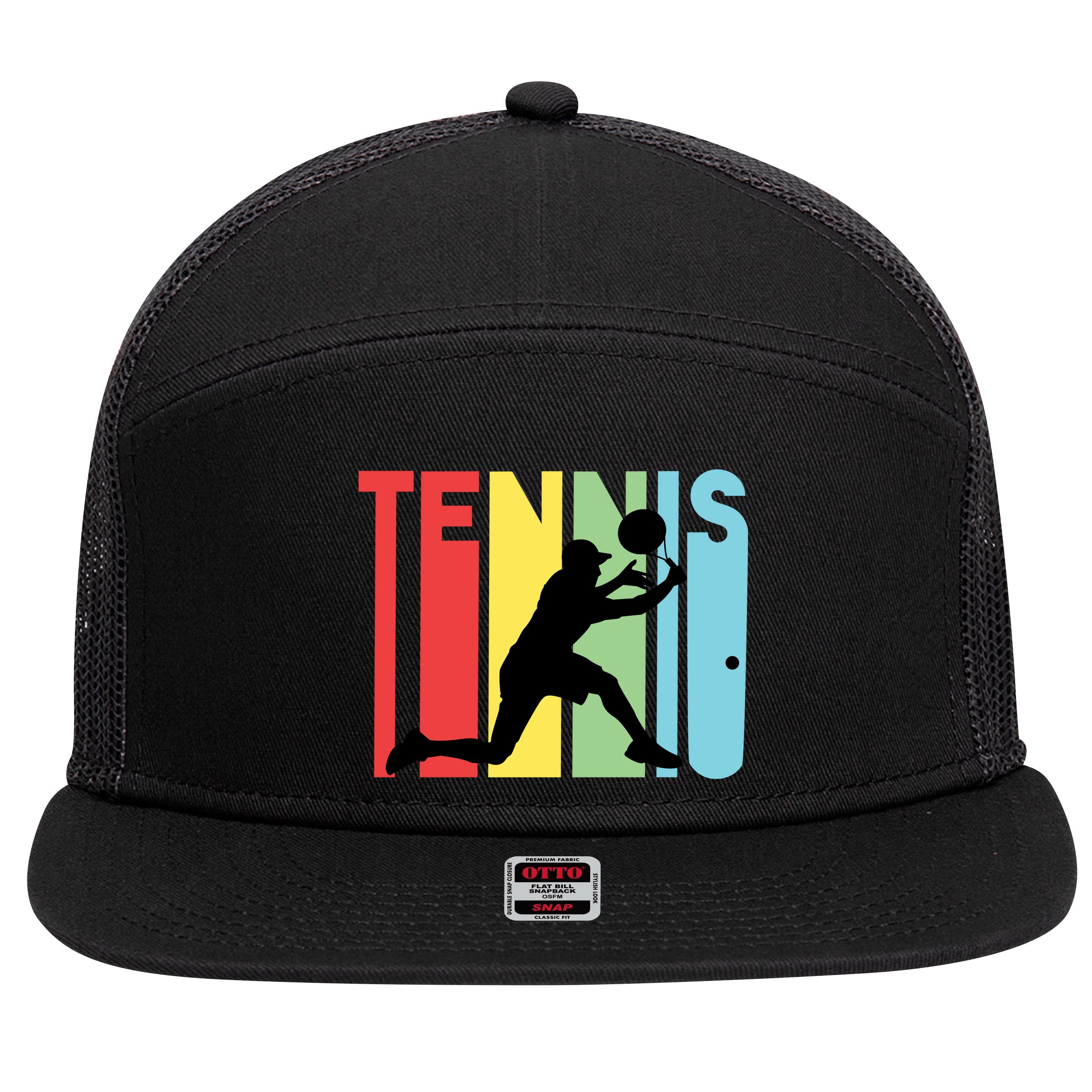 Retro Tennis Logo 7 Panel Mesh Trucker Snapback Hat