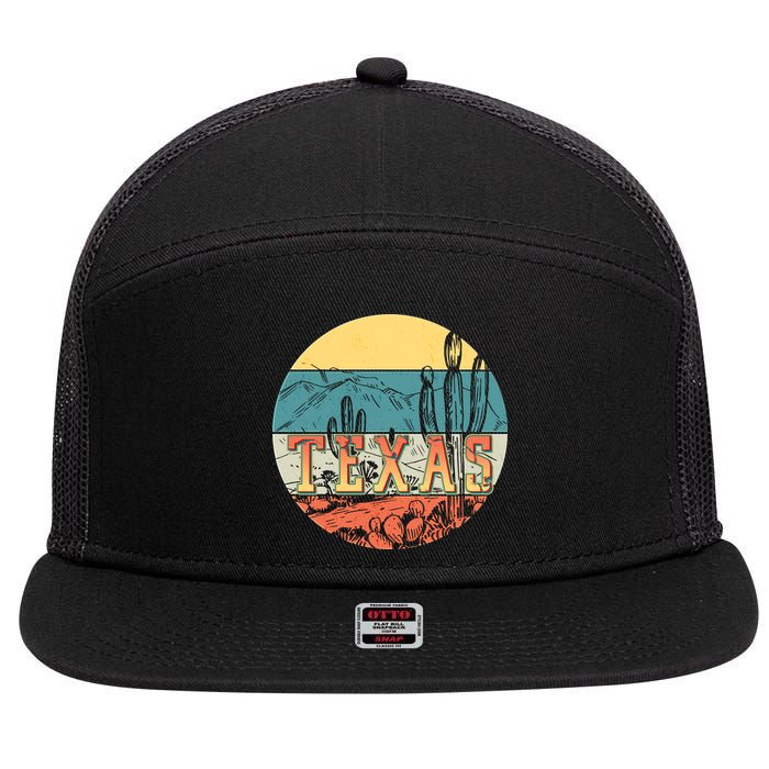 Retro Texas Desert Emblem 7 Panel Mesh Trucker Snapback Hat