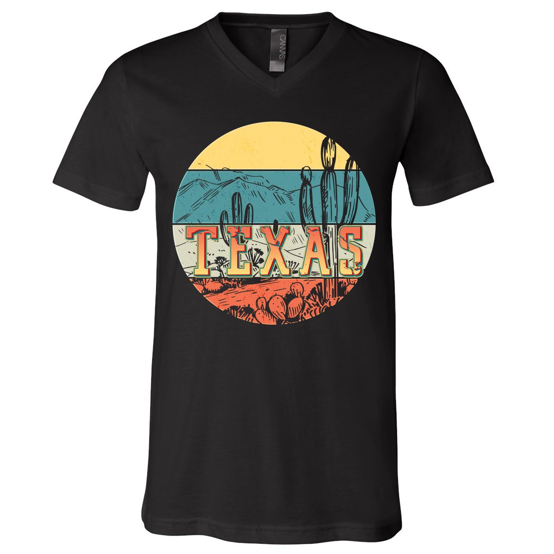 Retro Texas Desert Emblem V-Neck T-Shirt