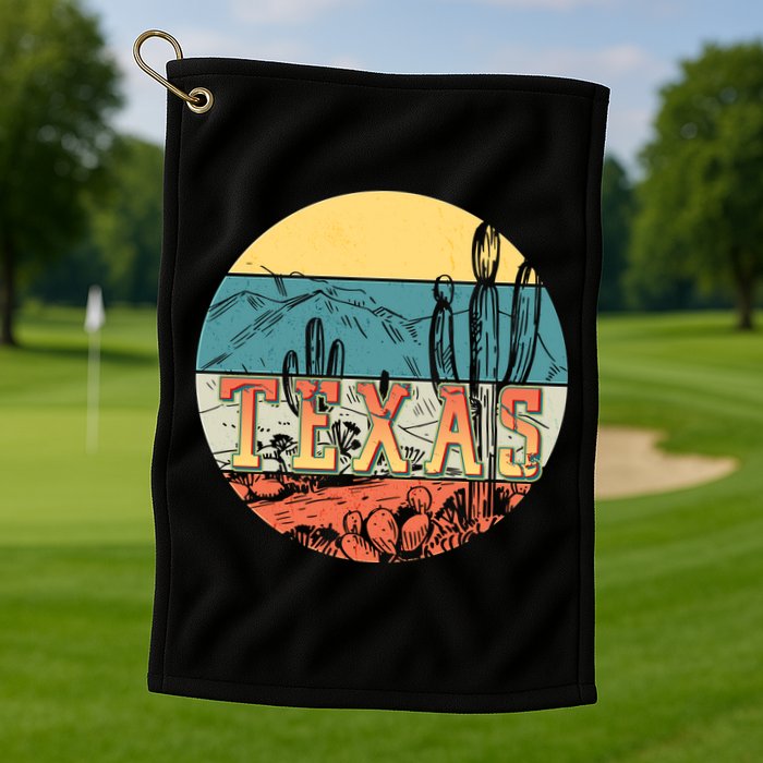Retro Texas Desert Emblem Golf Towel