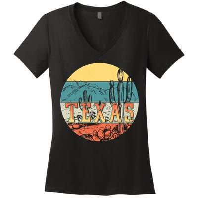 Retro Texas Desert Emblem Women's V-Neck T-Shirt