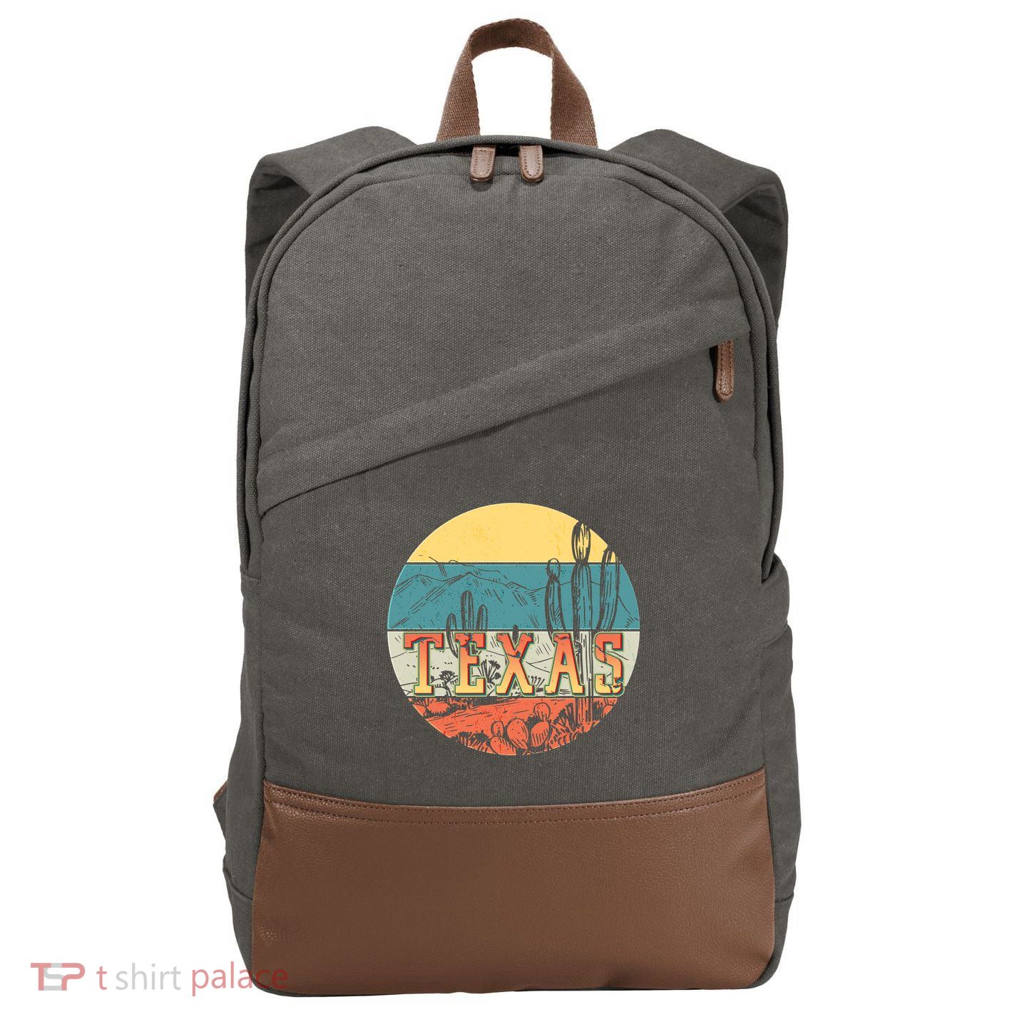 Retro Texas Desert Emblem Cotton Canvas Backpack