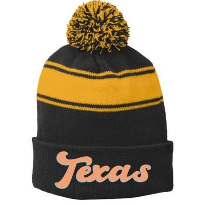 Retro Texas Logo Stripe Pom Pom Beanie