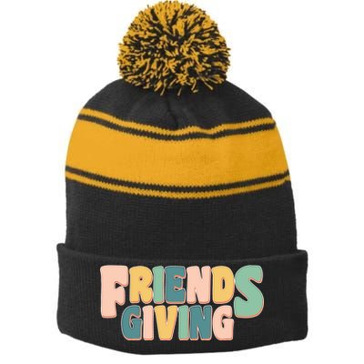 Retro Thanksgiving Friendsgiving Stripe Pom Pom Beanie