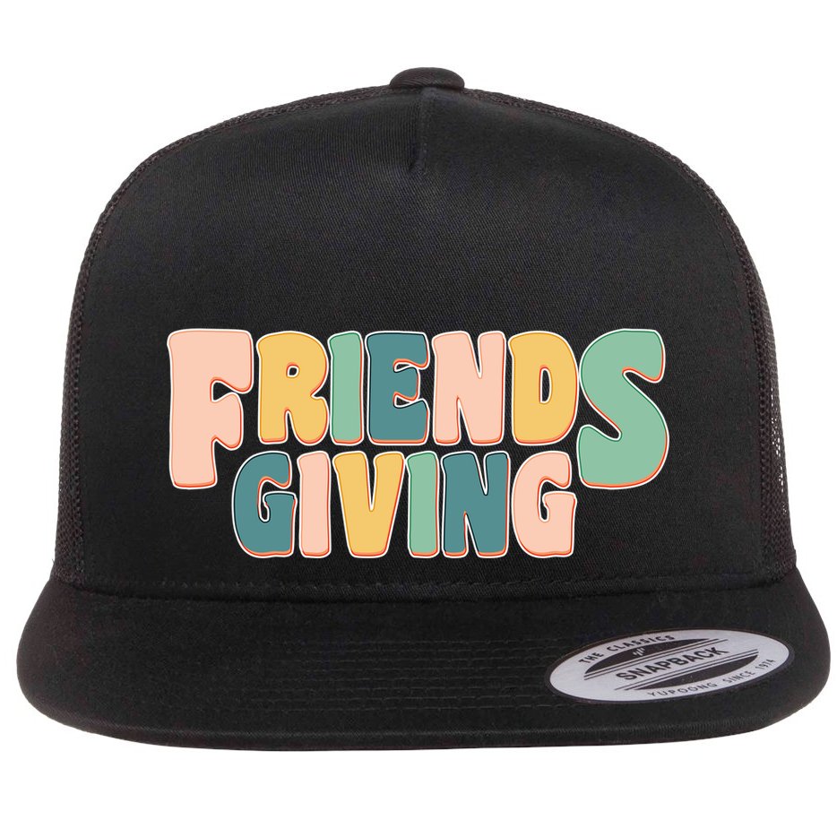 Retro Thanksgiving Friendsgiving Flat Bill Trucker Hat