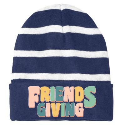 Retro Thanksgiving Friendsgiving Striped Beanie with Solid Band