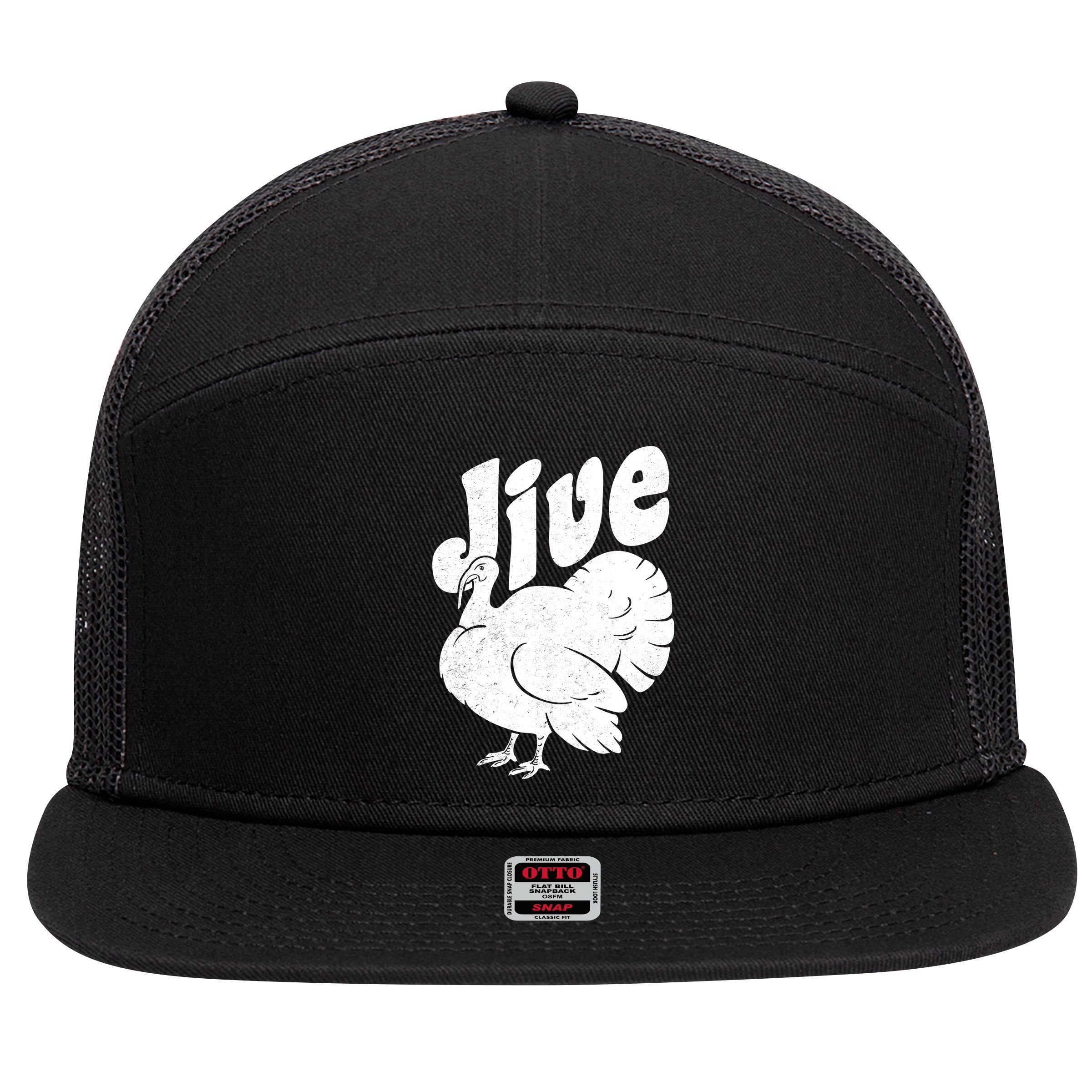 Retro Thanksgiving Jive Turkey 7 Panel Mesh Trucker Snapback Hat
