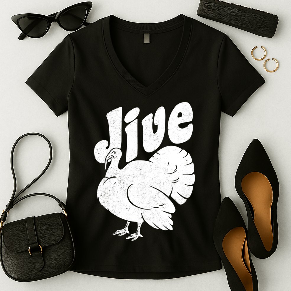 Retro Thanksgiving Jive Turkey Women's V-Neck T-Shirt