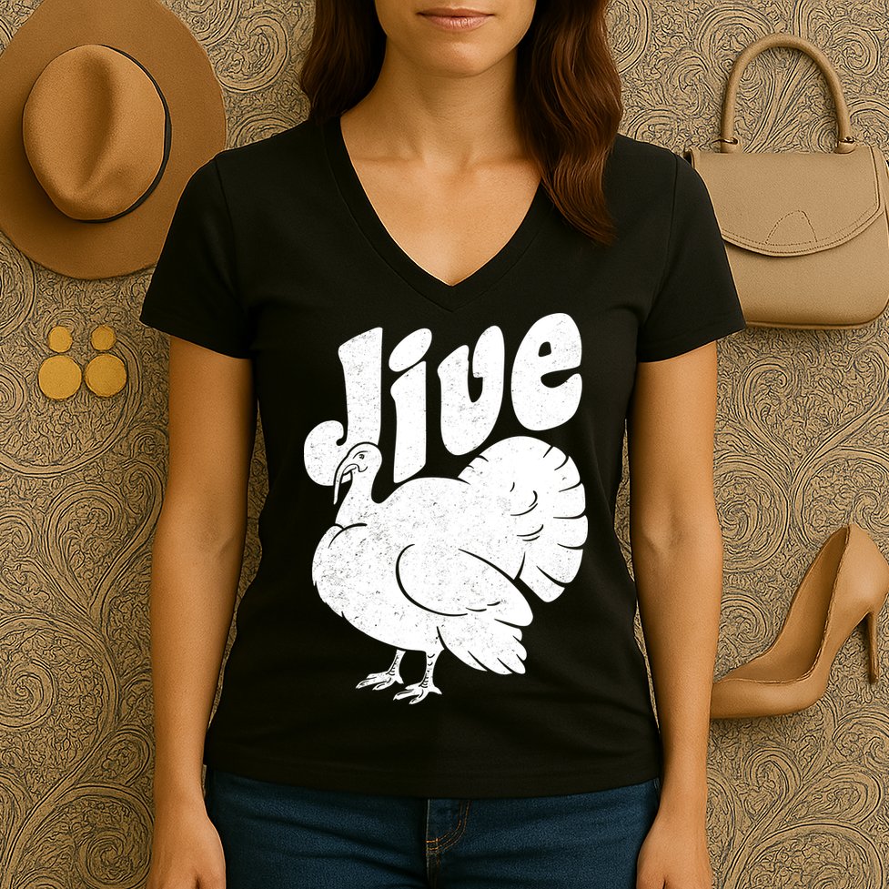 Retro Thanksgiving Jive Turkey Women's V-Neck T-Shirt