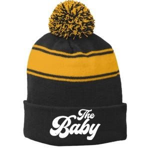 Retro The Baby Matching Family Stripe Pom Pom Beanie