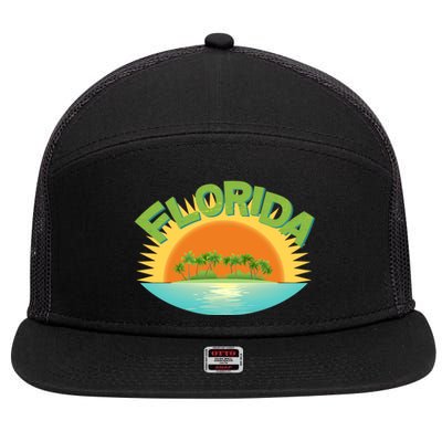 Retro Tropical Florida Coastline  7 Panel Mesh Trucker Snapback Hat