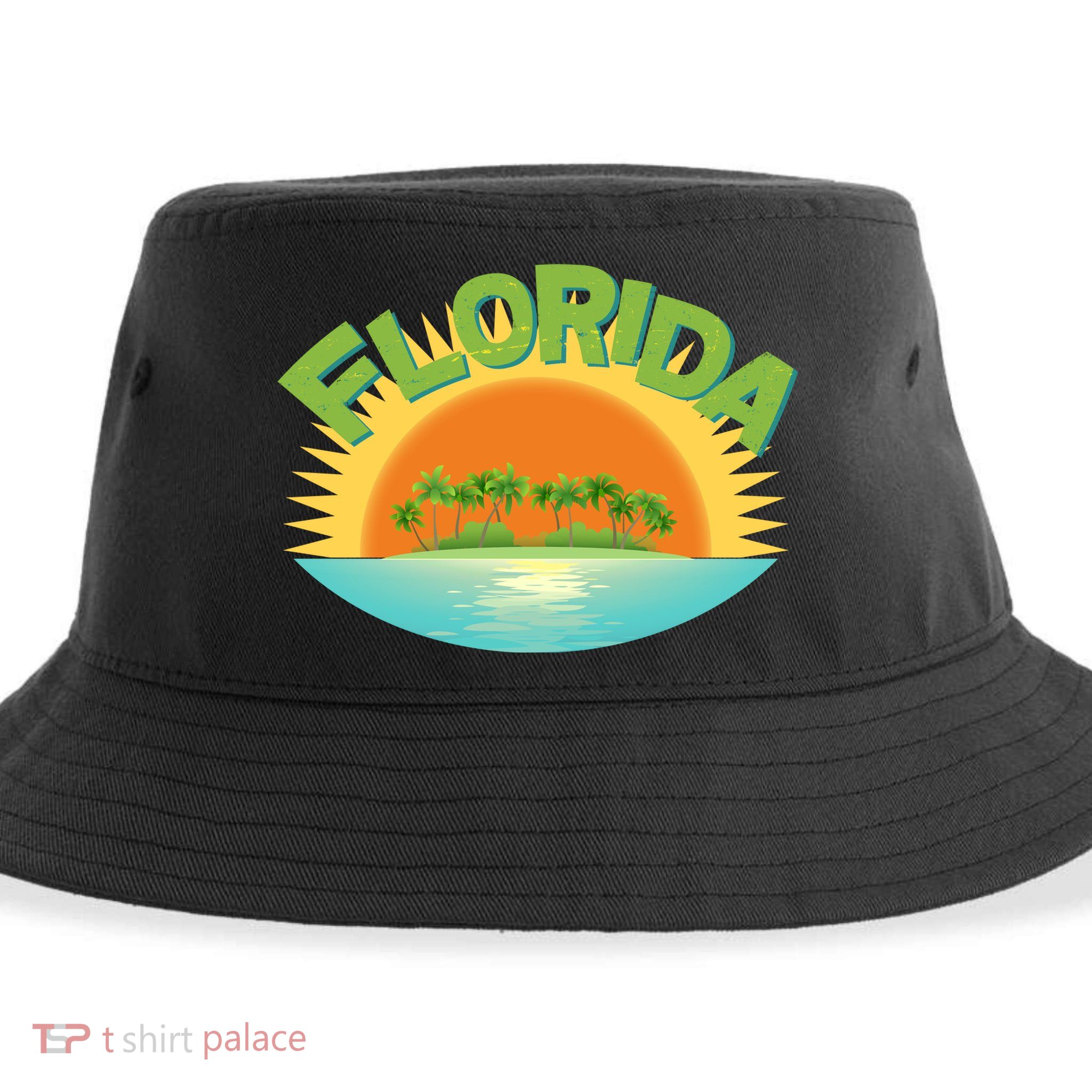 Retro Tropical Florida Coastline  Sustainable Bucket Hat