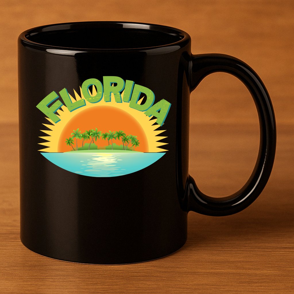 Retro Tropical Florida Coastline  11oz C Handle Ceramic Mug