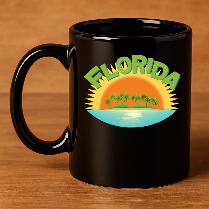 Retro Tropical Florida Coastline  11oz C Handle Ceramic Mug