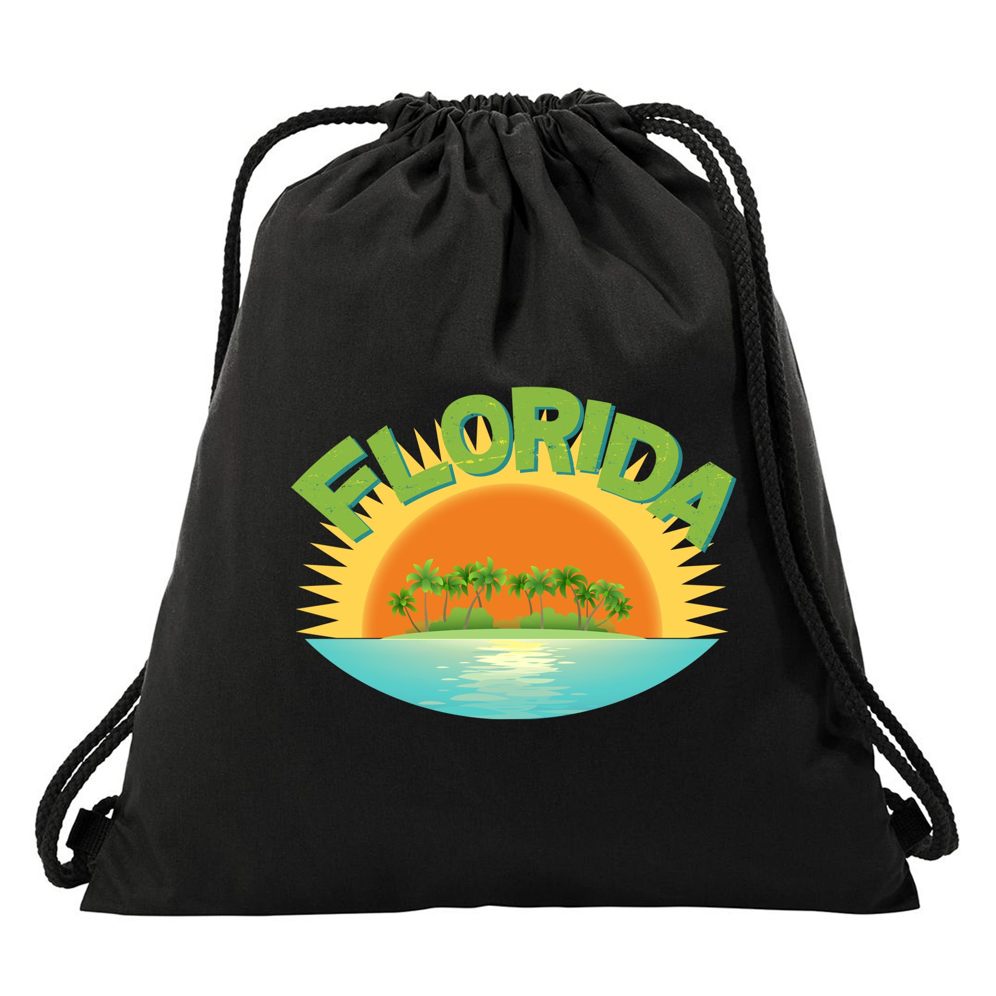 Retro Tropical Florida Coastline  Drawstring Bag